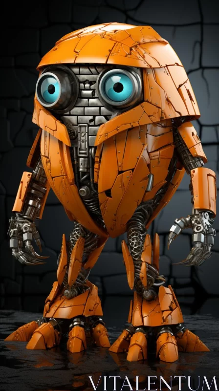 Orange Robot with Blue Eyes: A Neo-Mosaic Art Piece AI Image