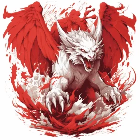 Sinister Manga-styled Demon with Wings Spread in Red AI Image