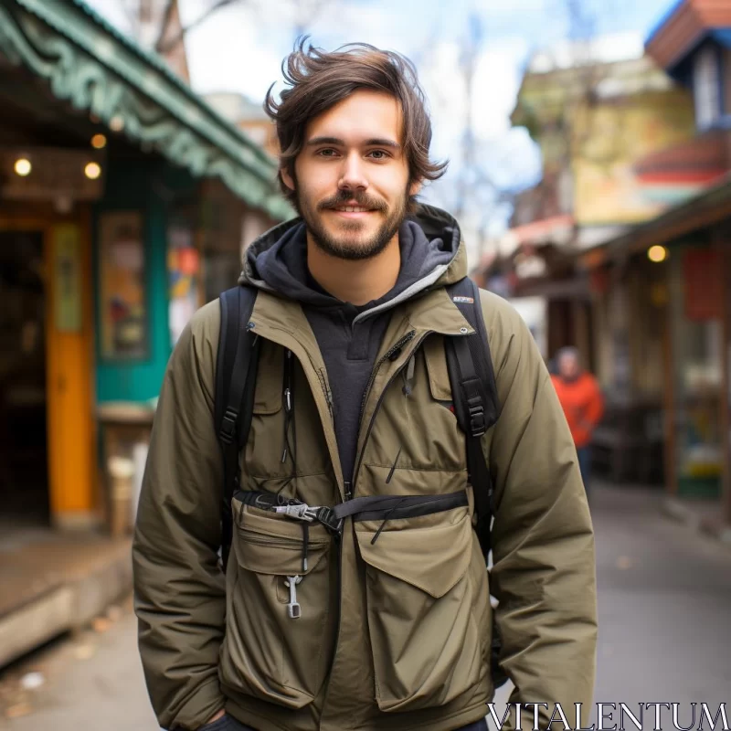 AI ART Travel-inspired Fashion: Man in Khaki Green Jacket