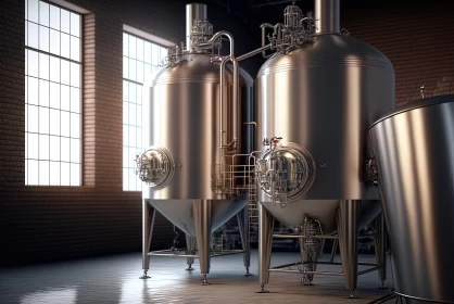 3D Rendered Brewery with Silver Beer Tanks