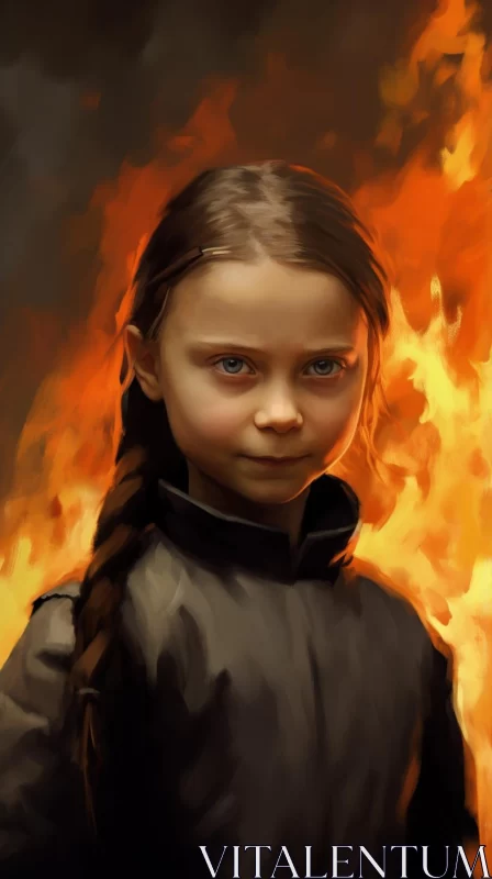 Gothic Style Children's Book Illustration: Girl Before Fire AI Image