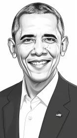Illustrated Portrait of Barack Obama in Black and White AI Image