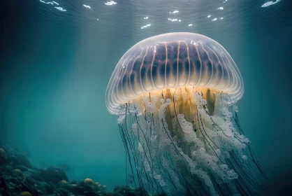 Sunlit Jellyfish in Norwegian Nature - Underwater Wildlife AI Image