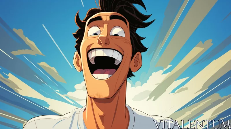 Joyful Cartoon Portrait of a Man against A Blue Sky AI Image