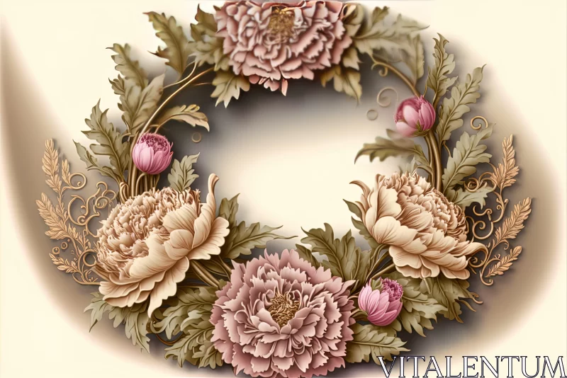 Ornamental Floral Wreath: A Qing Dynasty Style Still-Life Art AI Image