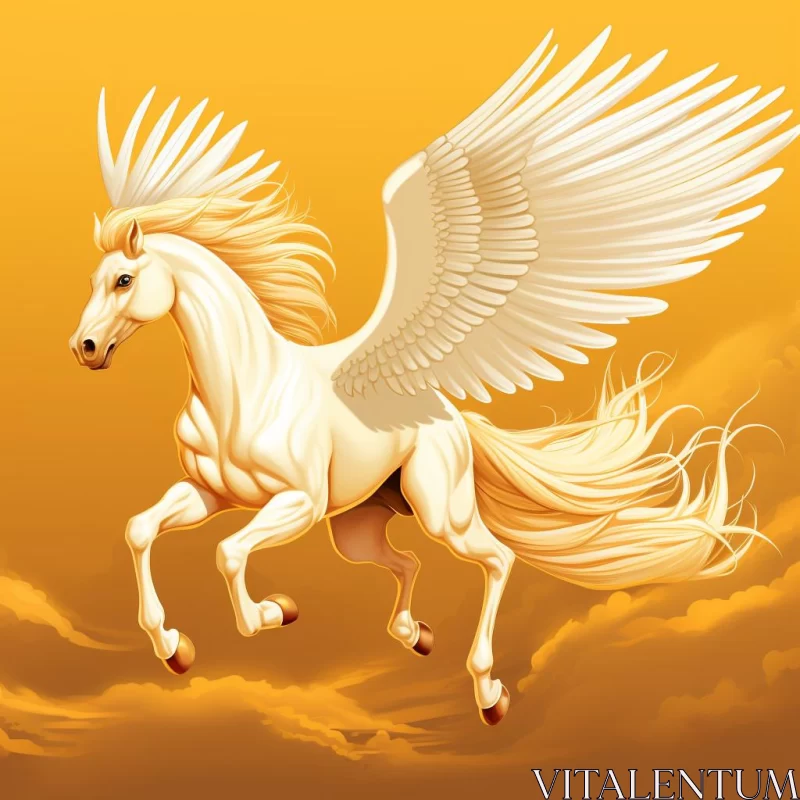 White Winged Horse in Light Orange and Gold - Illustration AI Image