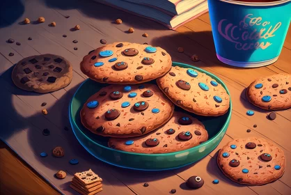 Artistic Illustration of Coffee and Cookies in 2D Game Art Style AI Image