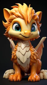 Cartoonish Orange Dragon - 3D Model Character Illustration AI Image