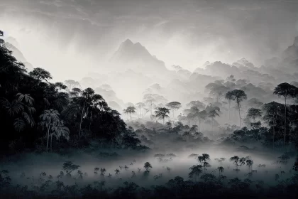 Misty Mountain Forest - Monochromatic Landscape
