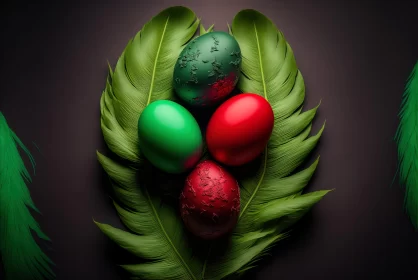 Artistic Representation of Easter Eggs on Feather Background