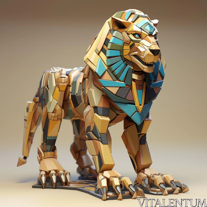 Futuristic Egyptian Lion Statue with Geometric Aesthetics AI Image