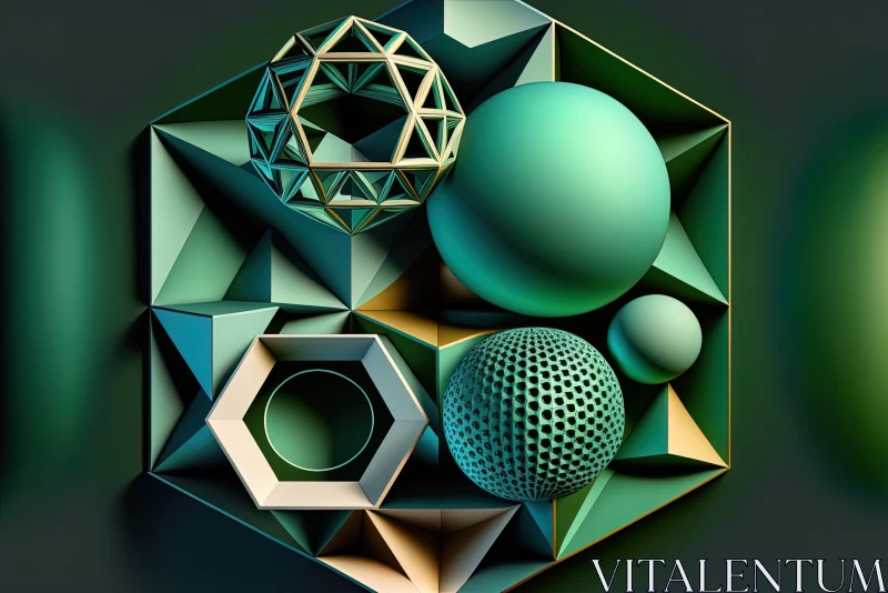 Abstract Geometric Composition in Teal and Green AI Image