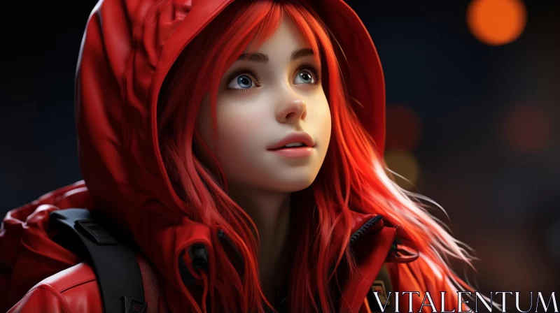 Charming Character Illustration of a Girl with Red Hair AI Image