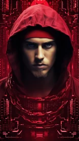 Man in Red Hoodie with Chains - Cinematic Superhero Portrayal AI Image