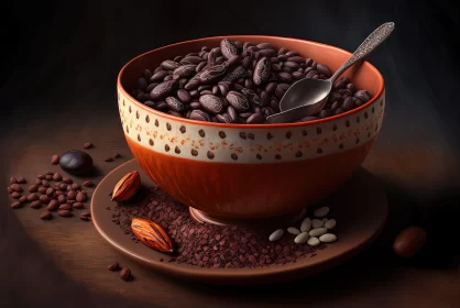 Realistic Detailed Rendering of a Mug with Beans and Nuts AI Image