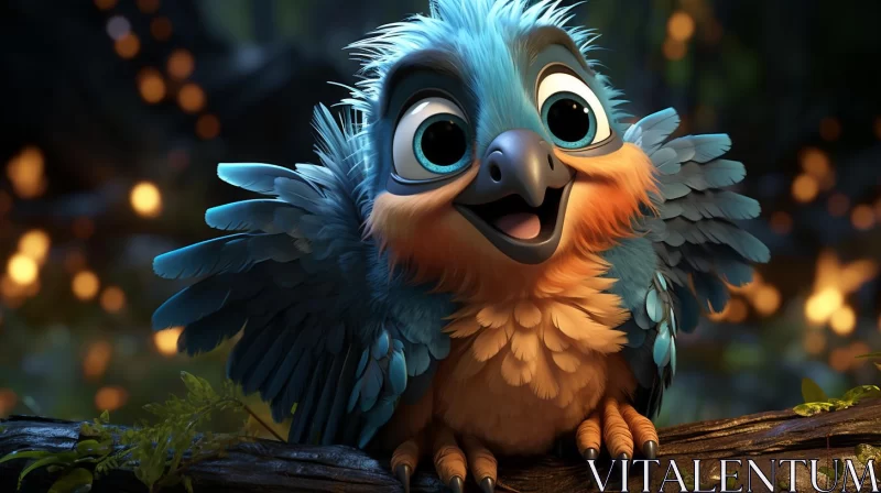 Animated Parrot on Branch - Playful Character in Furry Art Style AI Image