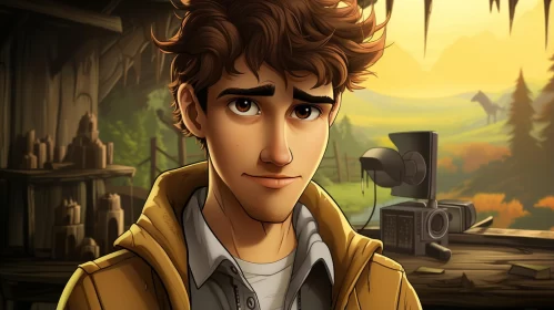 Cartoonish Realism: Youthful Protagonist in a Forest