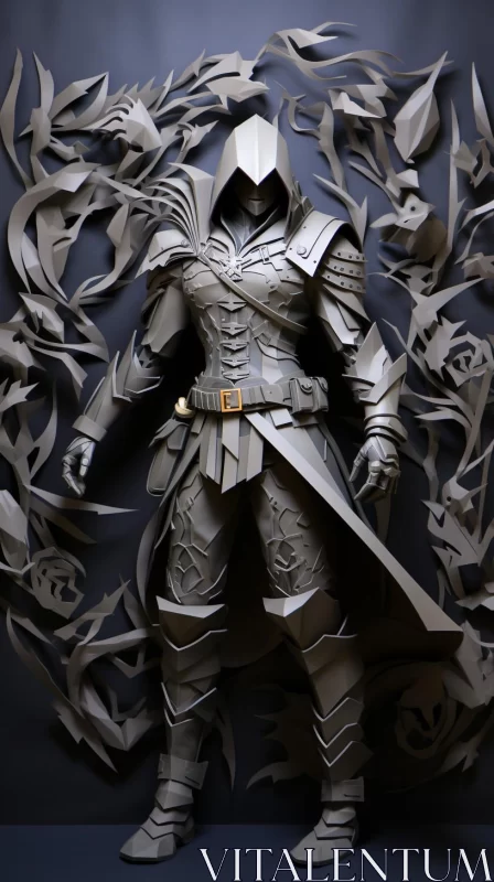 Intricate Paper Craft of Armored Fantasy Character AI Image