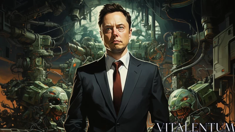 Man in Suit Amidst Alien Technological Fusion AI Image