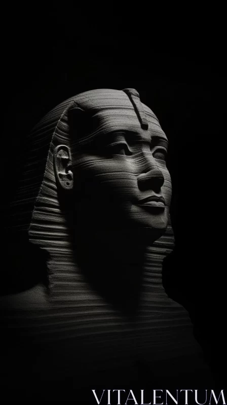 Mysterious Egyptian Face Sculpture in Monochrome AI Image