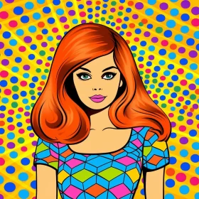 Psychedelic Pop Art - Comic Illustration of a Red-Head Girl AI Image