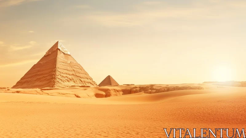 Golden Sunrise Over the Giza Pyramids in Egyptian Desert AI Image