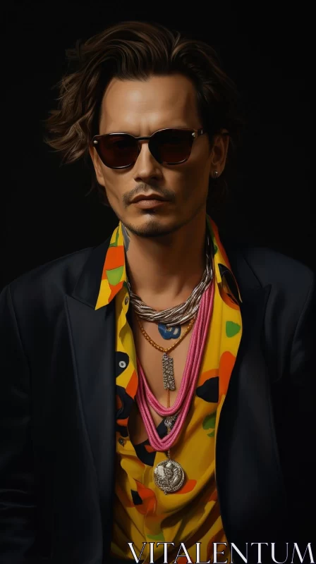 AI ART Johnny Depp in Bright Colored Suit: A Photorealistic Studio Portrait