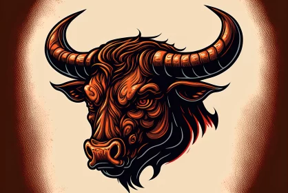 Neo-Traditional Bull Tattoo Design with Ancient Engravings