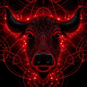 Abstract Neon Cyberpunk Bull Art with Fractal Geometry AI Image