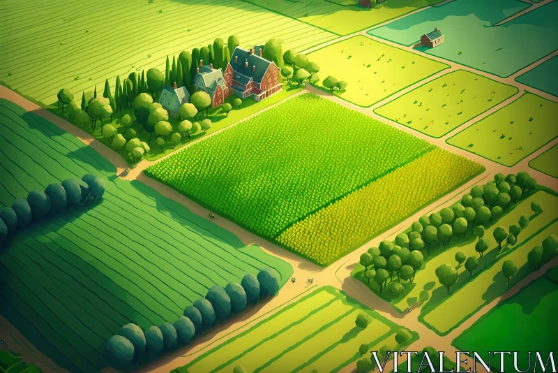 Charming Aerial View of Countryside Farm AI Image