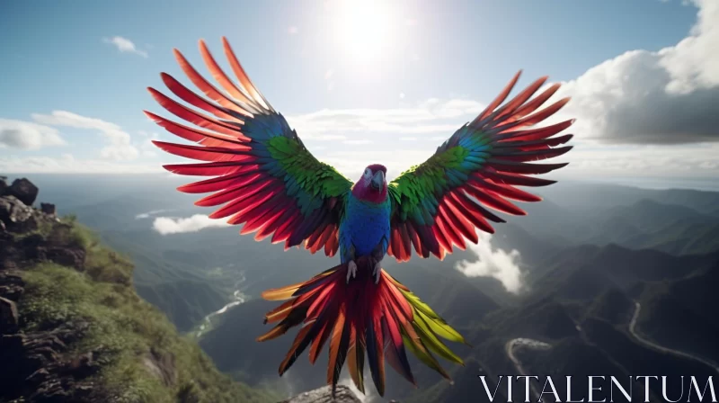 Colorful Parrot Soaring Over Mountains - A Junglecore Visual Feast AI Image