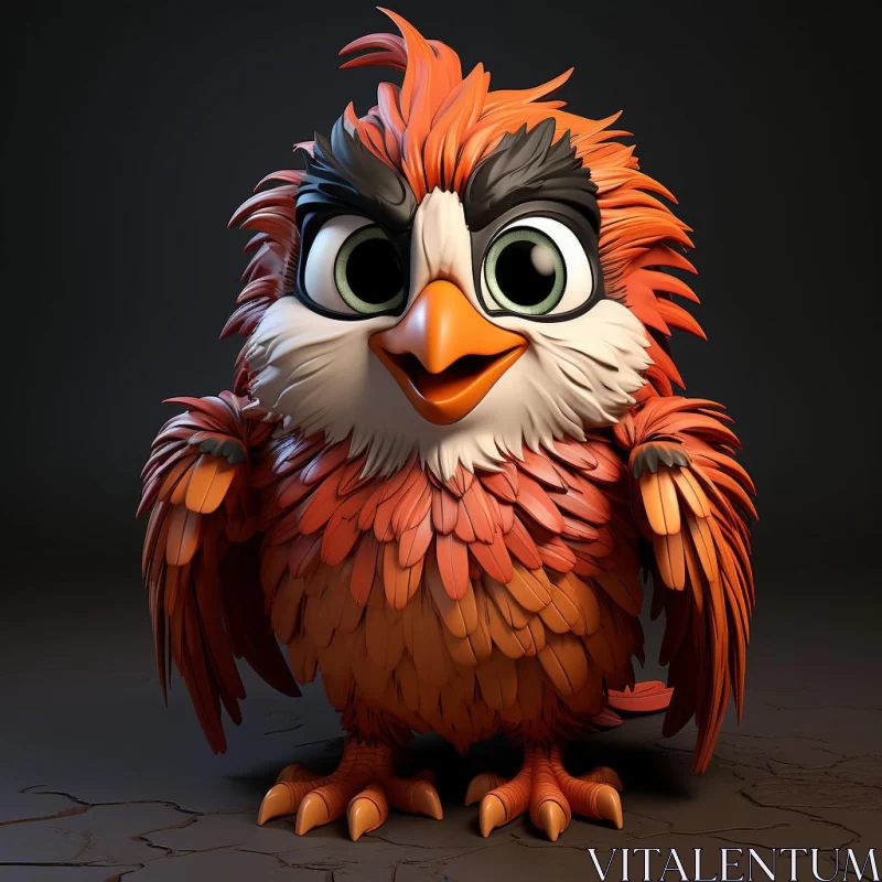 Expressive Orange Bird in 3D Cartoonish Style AI Image