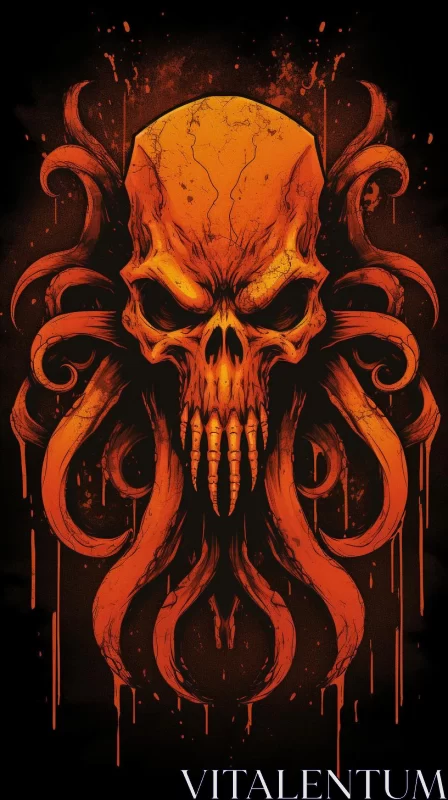 Orange Octopus Skull - A Dark and Ominous Abstract Art AI Image