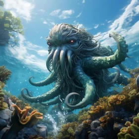 Underwater Majesty: A Realistic Depiction of Octopus in the Ocean AI Image