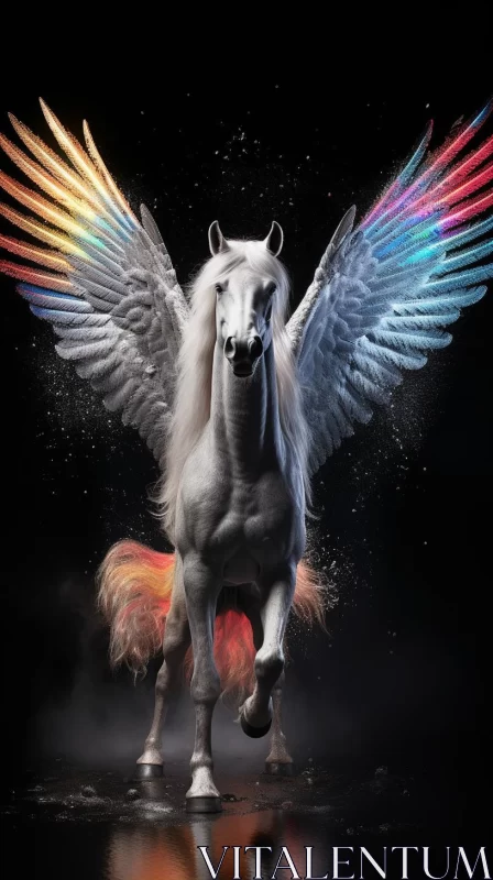 White Unicorn with Rainbow Wings - Historical Genre Scene AI Image