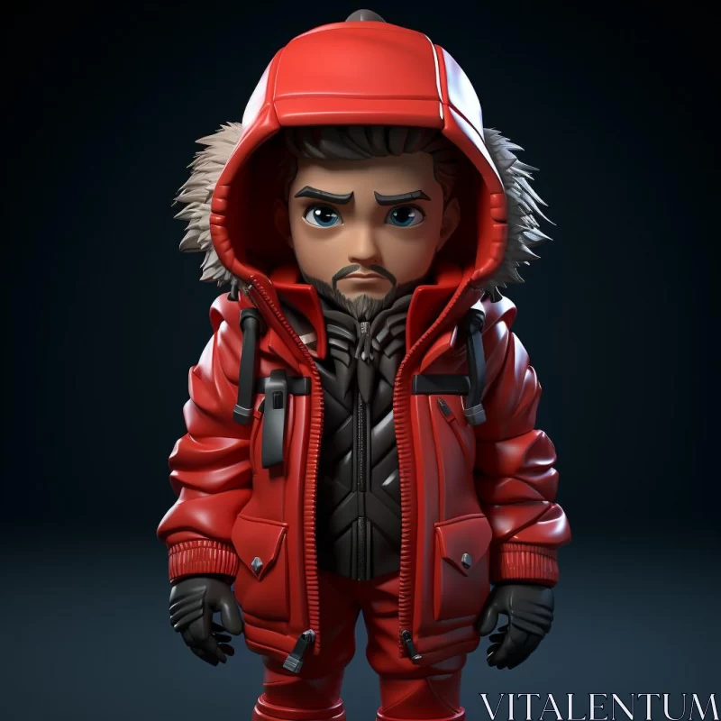 3D Rendered Character in Red Jacket - Hispanicore Street Style Realism AI Image