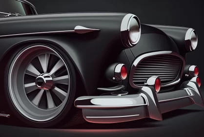 Black Vintage Car in Animation Style with Precisionist Details