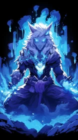 Glimmering Demon in Blue Water - Bold Furry Art AI Image