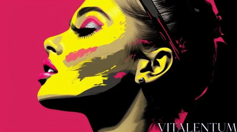 AI ART Pop Art-Inspired Woman's Portrait in Yellow and Pink