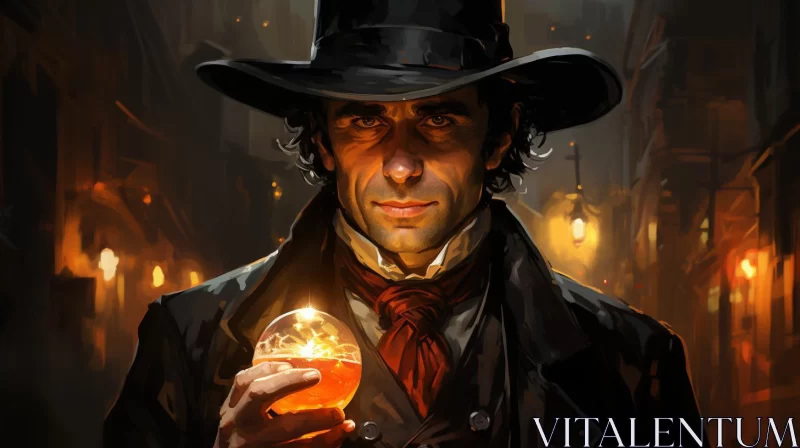 Antebellum Gothic Portrait: Man with Crystal Ball AI Image
