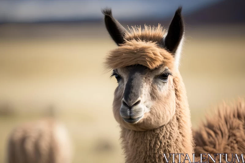 Intimate Close-Up of a Long-Haired Llama in Rural America AI Image