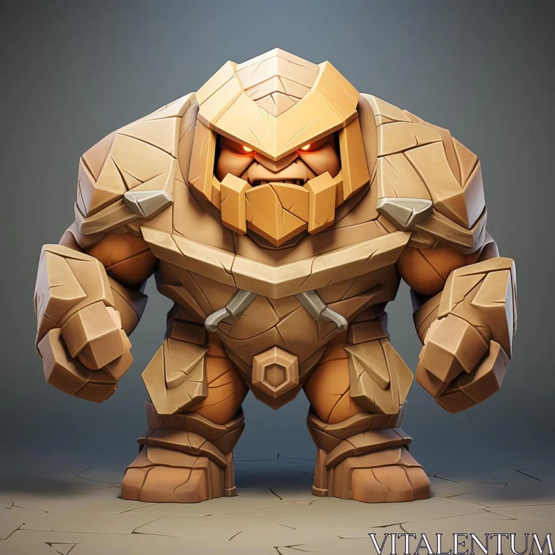 3D Stonepunk Character: A Study in Geometric Design and Earthy Tones AI Image