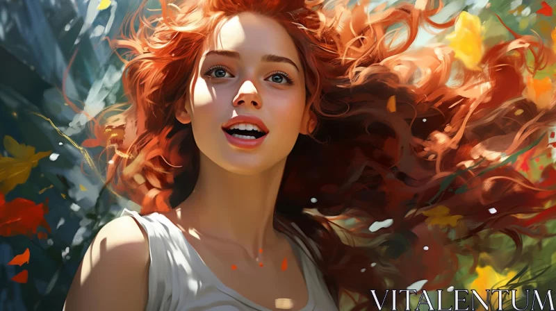 Colorful Disney-inspired Portrait of a Woman with Red Hair AI Image