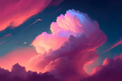 Neon Color Palette Sky Painting with Detailed Character Design AI Image