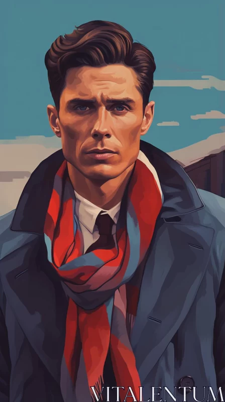Stylish Man in Scarf: A Blend of Elegance and Modernism AI Image