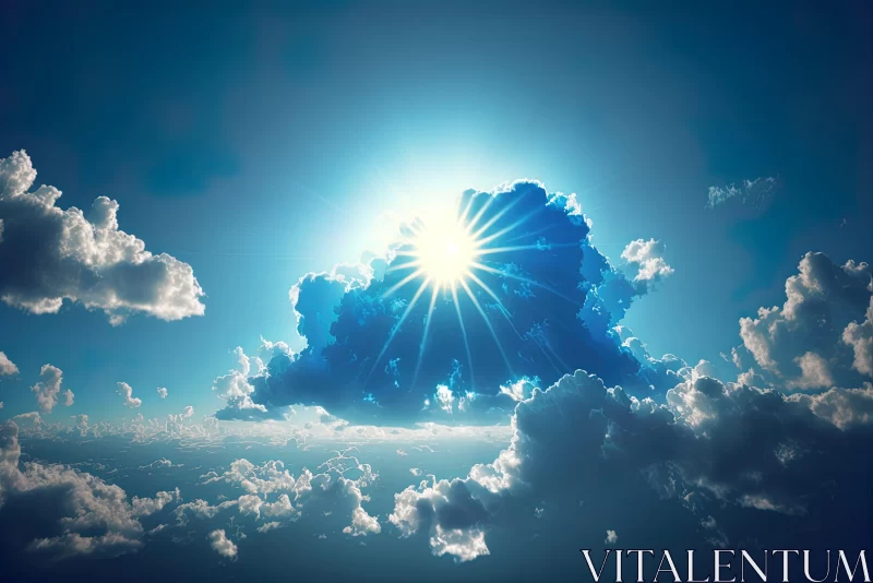 Sunlight Piercing Through Blue Clouds - Photorealistic Surrealism AI Image