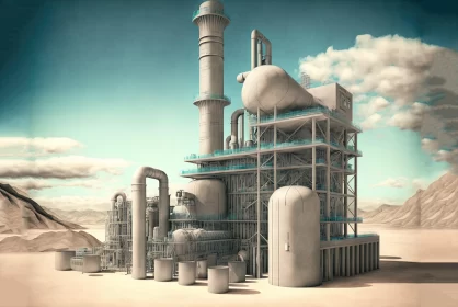 Surrealistic 3D Rendered Industrial Facility AI Image