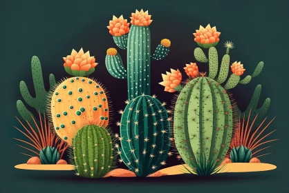 Desert Cacti: A Fantasy Illustration in Terracotta Tones AI Image