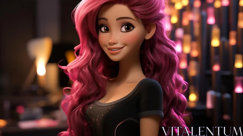 Disney Princess in Pink: A Light Illuminated Cartoon Masterpiece AI Image