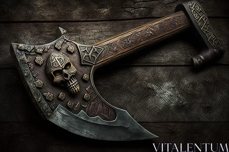 Dwarven Axe with Skull - A Celtic Warrior's Tool AI Image